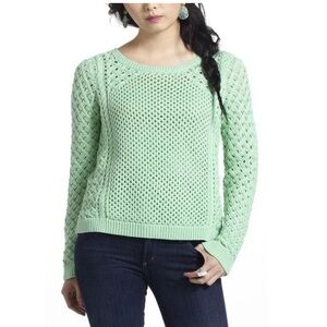 Anthro Moth Sweater Stitched Medley Mint Green Chunky Crochet Knit Pullover Sz M